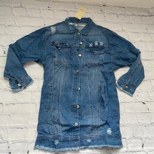 Ivivi Collection Distressed Longline Denim Jacket